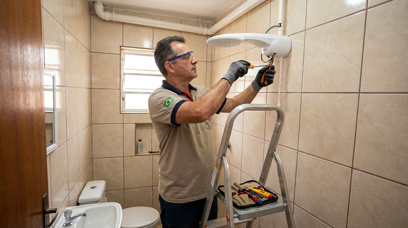 Instalação de chuveiro no banheiro em Botucatu‑SP